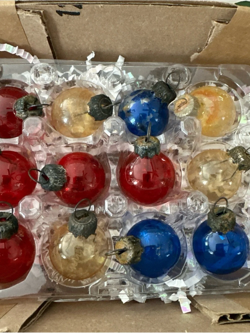 BOX OF 12 VINTAGE MINI FEATHER TREE ORNAMENTS